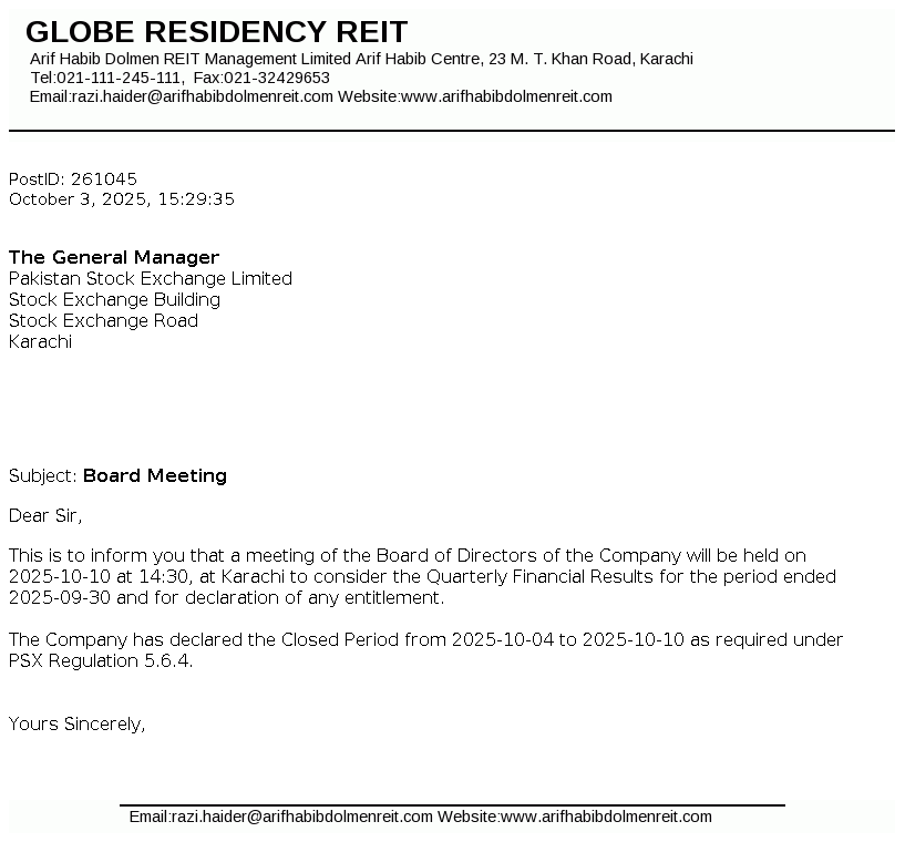 STOCK SUMMARY FOR GLOBE RESIDENCY REIT visual data 4