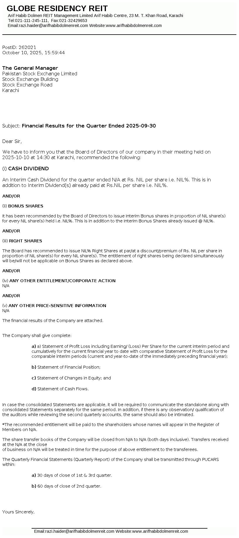 STOCK SUMMARY FOR GLOBE RESIDENCY REIT visual data 3