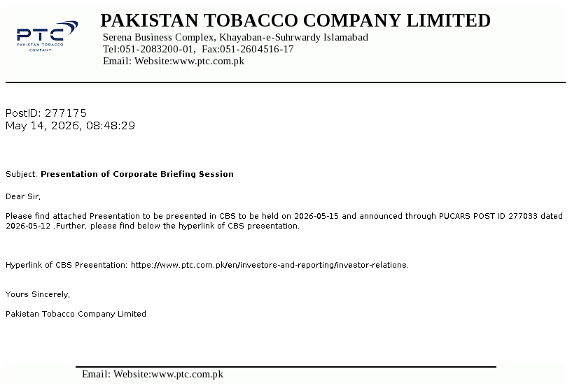 pakistan tobacco share price Company's Profit Up 13.5% to Rs. 21.3 Billion in 2022 Pakistan Tobacco Company's turnover increases,